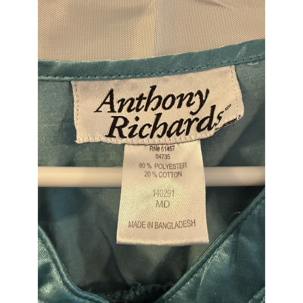 ANTHONY RICHARDS Teal Satin‎ Lace Nightgown Modest Grandma Pajamas M Vintage - Picture 3 of 4